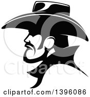 Clipart Of A Black And White Profiled Cowboy Royalty Free Vector Illustration