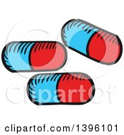 Clipart Of Sketched Pills Royalty Free Vector Illustration