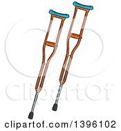 Clipart Of A Sketched Pair Of Crutches Royalty Free Vector Illustration
