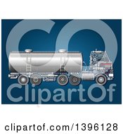 Tank Truck With Visible Mechanical Parts On Blue