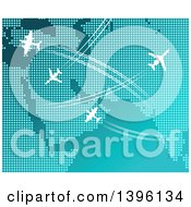 Clipart Of A Dot Map With White Airplanes And Paths Royalty Free Vector Illustration
