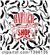 Poster, Art Print Of Barber Shop Text And Scissors Over Mustaches