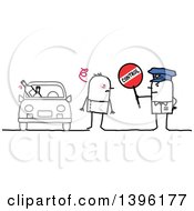 Poster, Art Print Of Sketched Stick Man Police Officer Holding A Control Sign By A Drunk Driver