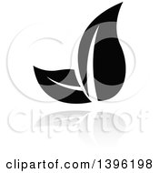 Clipart Of A Black Leafy Seedling Plant With A Gray Reflection Royalty Free Vector Illustration