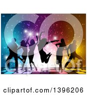 Poster, Art Print Of Background Of Silhouetted Young Adults Dancing On A Lit Floor Over Lights
