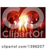 Poster, Art Print Of Background Of Silhouetted Young Adults Dancing Over Red Lights