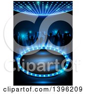 Poster, Art Print Of Silhouetted People Dancing On Blue With A Frame And Text Space