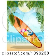 Poster, Art Print Of Bingo Ball Surfboard On A Tropical Beach