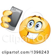 Cartoon Yellow Smiley Face Emoji Emoticon Taking A Selfie