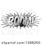 Clipart Of A Retro Black And White Pop Art Comic Styled Boom Explosion Sound Effect Royalty Free Vector Illustration by AtStockIllustration