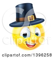 Poster, Art Print Of 3d Thanksgiving Pilgrim Yellow Smiley Emoji Emoticon Face Wearing A Hat