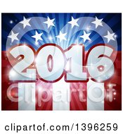 Clipart Of A 3d 2016 Burst Over An American Flag And Fireworks Royalty Free Vector Illustration