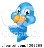 Poster, Art Print Of Happy Blue Bird Pointing Around A Sign