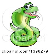 Cartoon Happy Green Cobra Snake