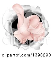 Clipart Of A Caucasian Hand Giving A Thumb Up Breaking Through A Hole Royalty Free Vector Illustration