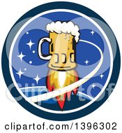 Clipart Of A Retro Beer Mug Rocket And Stars In A Circle Royalty Free Vector Illustration