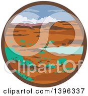 Poster, Art Print Of Retro Desert Landscape Scene In A Circle