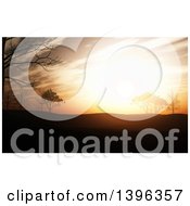 Clipart Of A Landscape With Trees At Sunrise Or Sunset Royalty Free Illustration