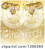 Background Of Confetti Flares And 3d Golden Party Balloons
