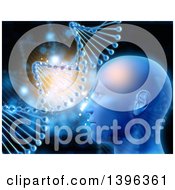 Clipart Of A Male Human Head With Glowing Lights And Dna Strands Royalty Free Illustration by KJ Pargeter