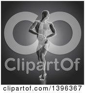 Clipart Of A 3d Male Body Builder Posing On Gray Royalty Free Illustration