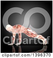 Clipart Of A 3d Anatomical Man Doing Pushups With Visible Muscles On Gray Royalty Free Illustration