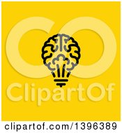 Poster, Art Print Of Black Brain Light Bulb On Yellow