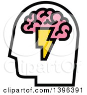 Poster, Art Print Of Mans Head With Visible Pink Brain And Lightning Bolt