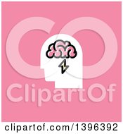 Clipart Of A Mans Head With Visible Brain And Lightning Bolt On Pink Royalty Free Vector Illustration