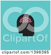 Poster, Art Print Of Black Silhouetted Mans Head With Visible Pink Brain On Turquoise