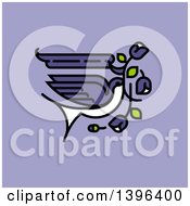 Poster, Art Print Of Tattoo Design Of A Flying Purple Swallow With Flowers On Purple