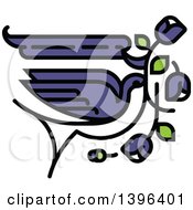 Clipart Of A Flat Design Purple And White Swallow Bird Flying With Flowers Royalty Free Vector Illustration