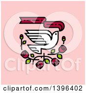 Poster, Art Print Of Flying White Dove With Red Roses And A Banner On Pink