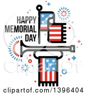 Happy Memorial Day Greeting With An American Flag Fireworks And Bugle