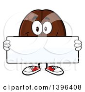 Cartoon Coffee Bean Mascot Character Holding A Blank Sign