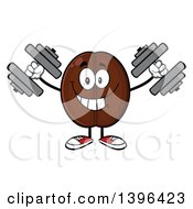 Cartoon Coffee Bean Mascot Character Working Out With Dumbbells