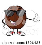 Cartoon Coffee Bean Mascot Character Wearing Sunglasses And Giving A Thumb Up