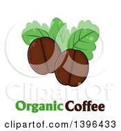 Poster, Art Print Of Cartoon Coffee Beans And Leaves Over Text