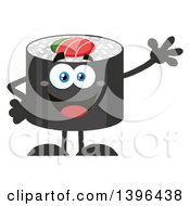 Clipart Of A Flat Design Happy Sushi Roll Character Waving Royalty Free Vector Illustration