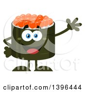 Poster, Art Print Of Flat Design Happy Caviar Sushi Roll Character Waving