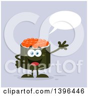 Poster, Art Print Of Flat Design Happy Caviar Sushi Roll Character Waving And Talking