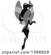 Poster, Art Print Of Black Silhouetted Flying And Presenting Female Fairy With Gray Wings