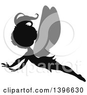 Poster, Art Print Of Black Silhouetted Flying Female Fairy With Gray Wings