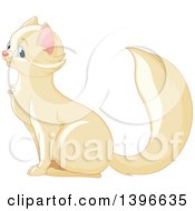 Poster, Art Print Of Happy Cute Beige Cat With Blue Eyes Sitting And Facing Left