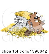 Poster, Art Print Of Cartoon Pleased Beaver Eating A Chunk After Chopping Down And Chipping Up A Distraught Tree