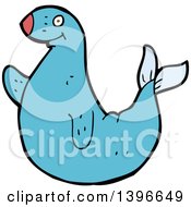 Clipart Of A Cartoon Blue Seal Royalty Free Vector Illustration by lineartestpilot