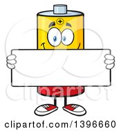 Cartoon Battery Character Mascot Holding A Blank Sign