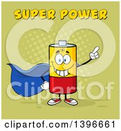 Cartoon Super Hero Battery Character Mascot With Text On Green