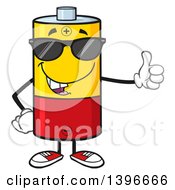 Cartoon Battery Character Mascot Wearing Sunglasses And Giving A Thumb Up