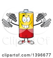 Poster, Art Print Of Cartoon Battery Character Mascot Working Out With Dumbbells